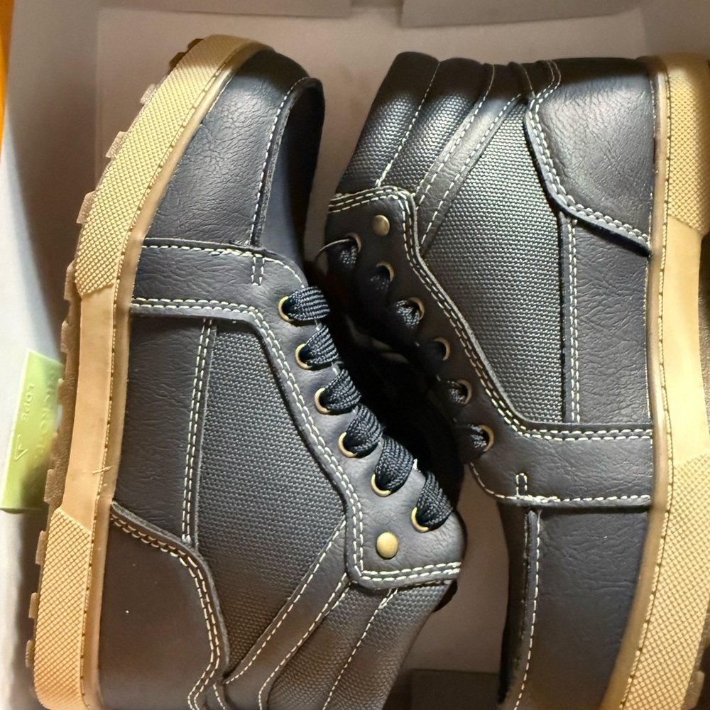 Boys Gray and Tan High-Top Sneakers